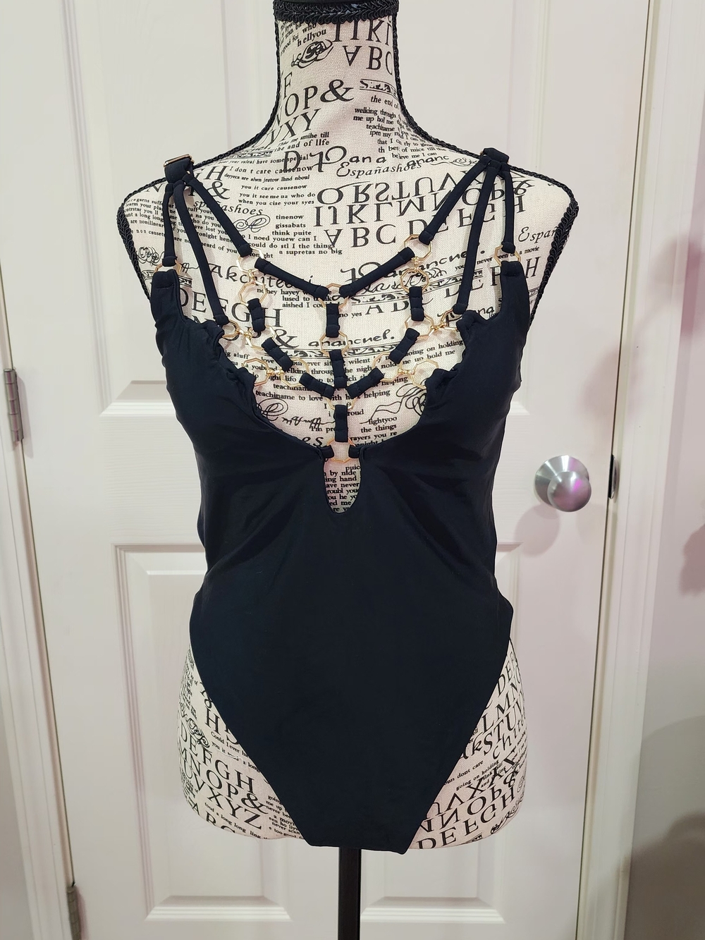 Bahimi Women's One Piece Swimsuit with Decorative Gold Hardware Size M, NWT